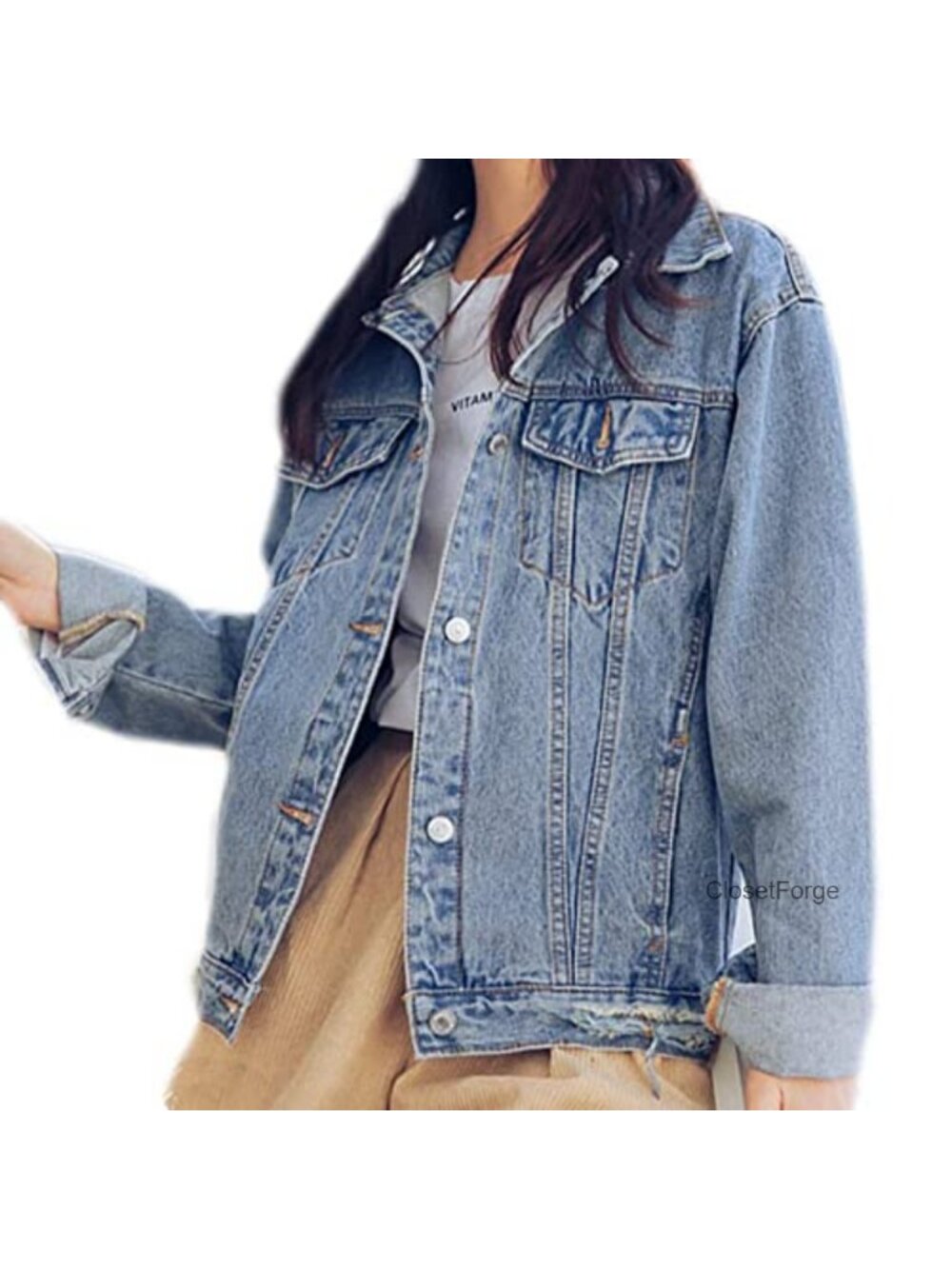Oversized Distressed Denim Jacket Boyfriend Jean Coat Trucker